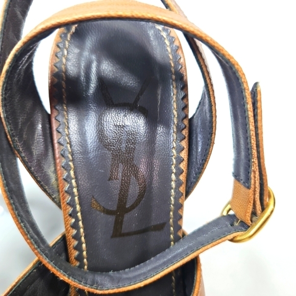 Yves Saint Laurent YSL Women's Brown Leather Sandals Size 35 - Picture 3 of 9
